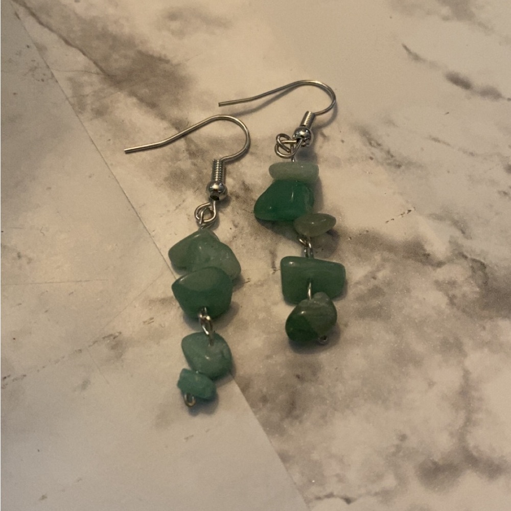 Elegant Green Stone Dangle Earrings